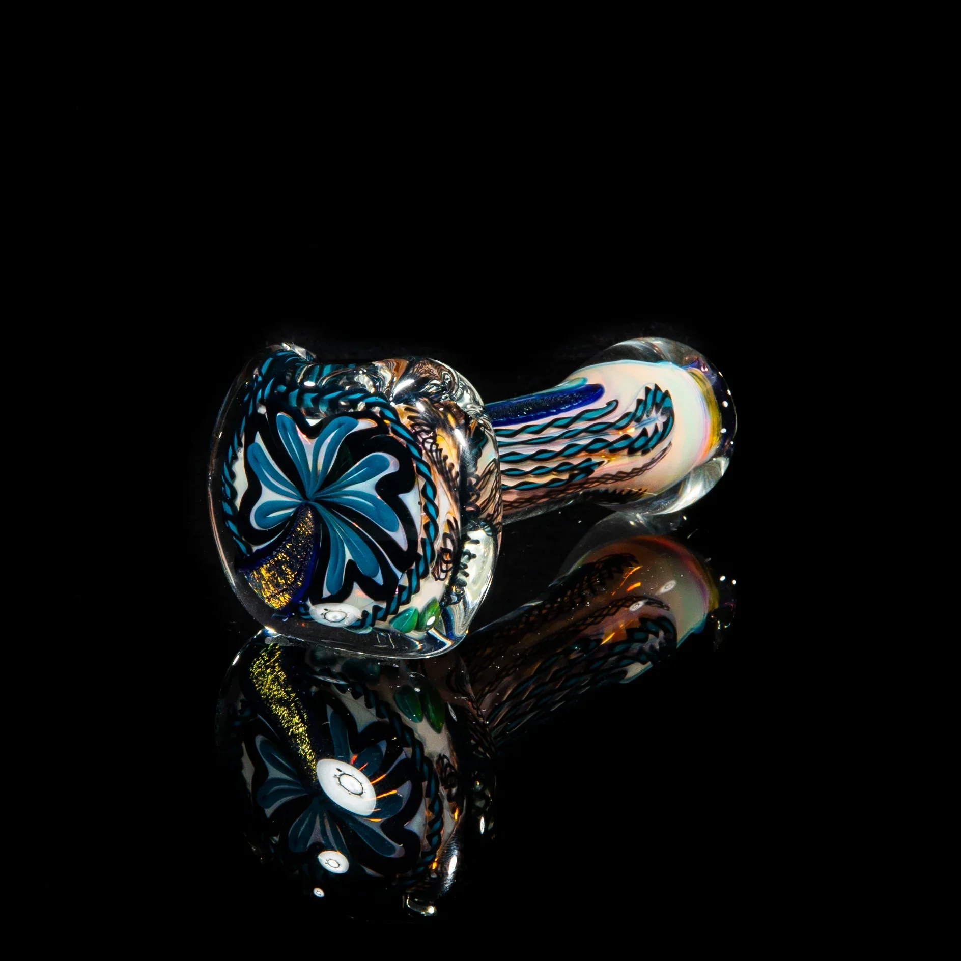 Brently Glass - Blue & Gold Dichro Strip Spoon