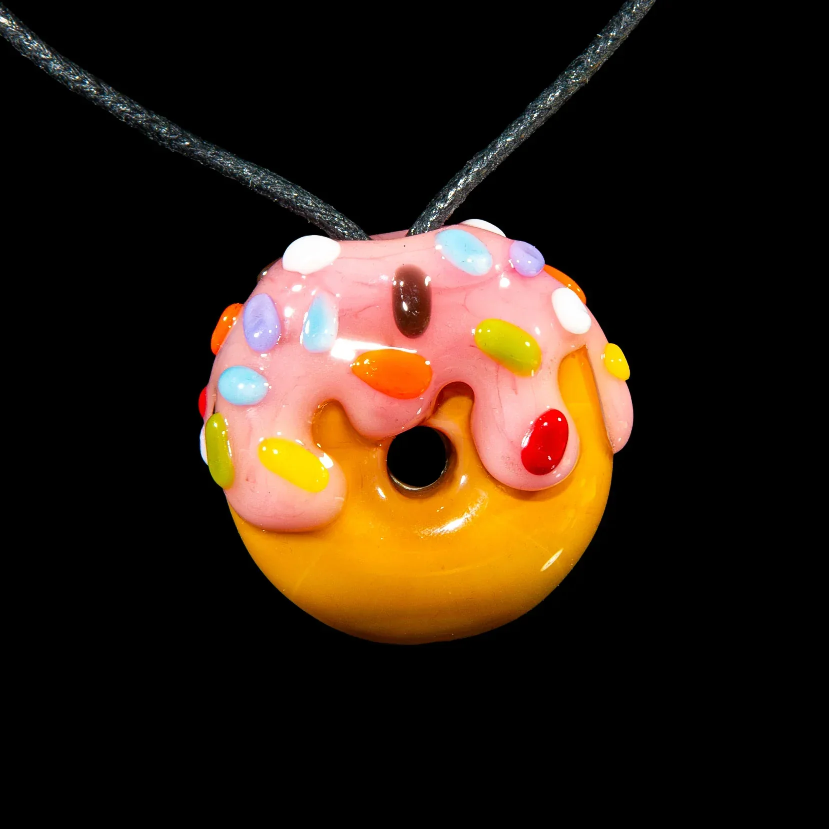 KGB Glass - Strawberry Drip Frosted & Rainbow Sprinkles Donut Pendant