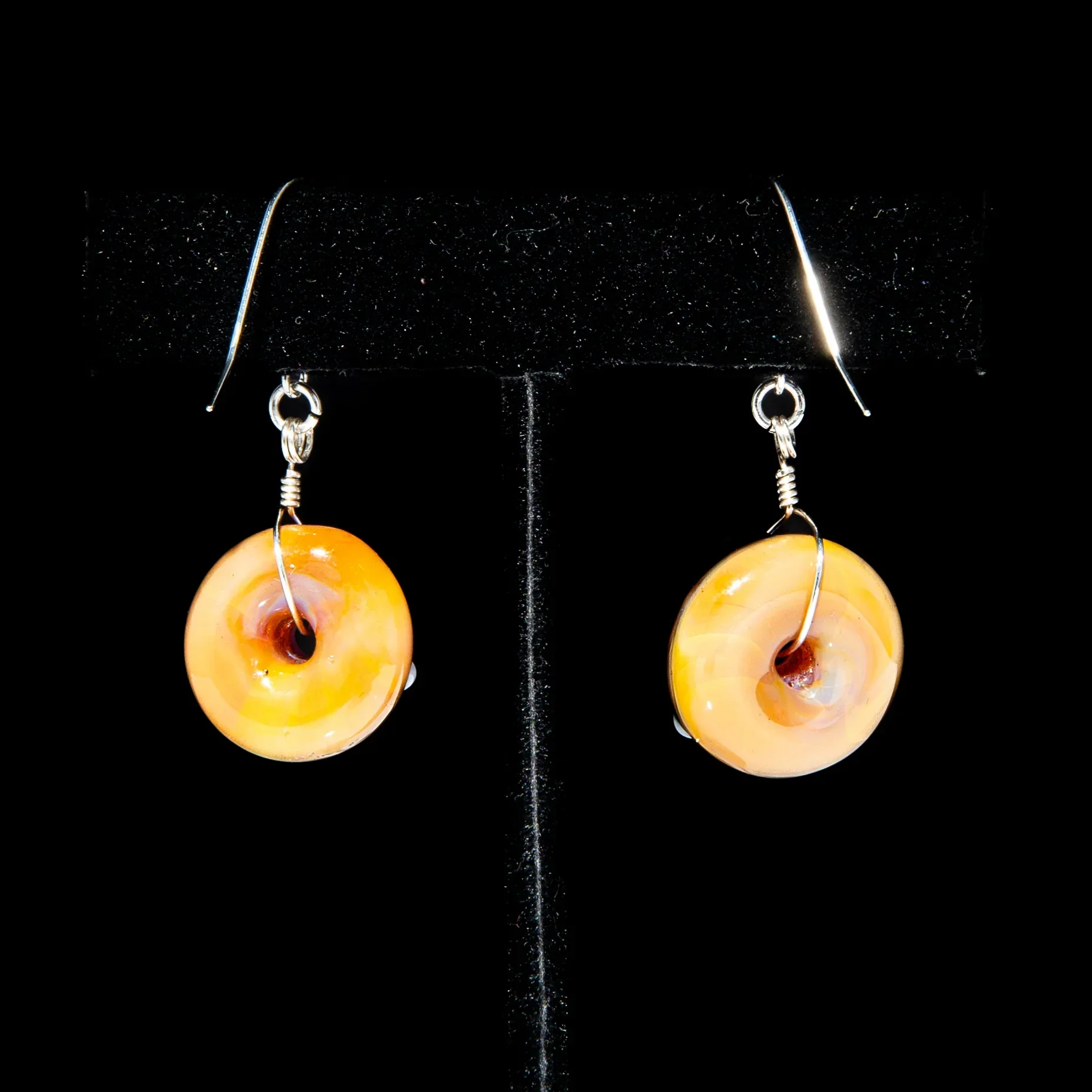 KGB Glass x Sarah Marblesbee - Chocolate & Lavendar Mismatched Nano Donut Earrings - Image 2