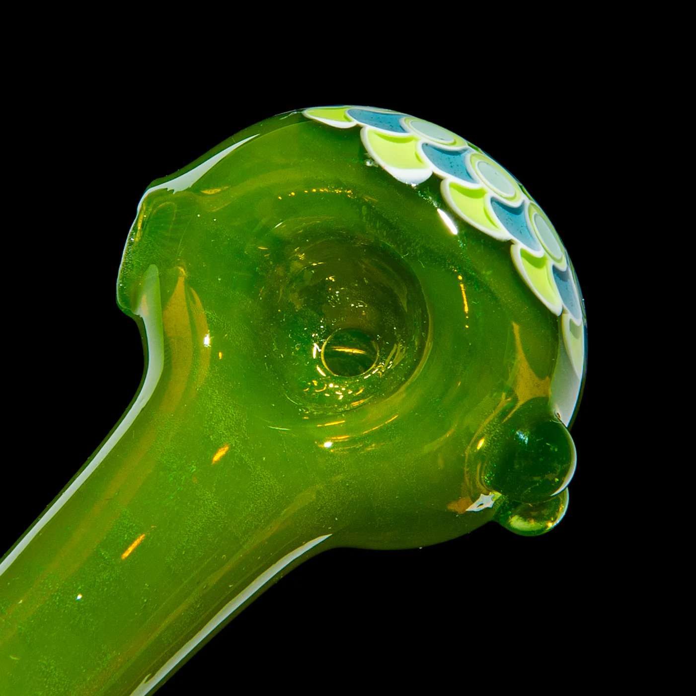 Olour Glass - Lime & Light Blue Dotstack Green Spoon - Image 3